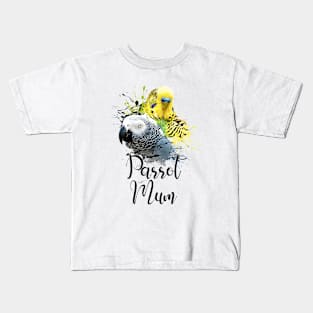 Parrot Mom Color Splatter Budgie and Grey Parrot White Kids T-Shirt